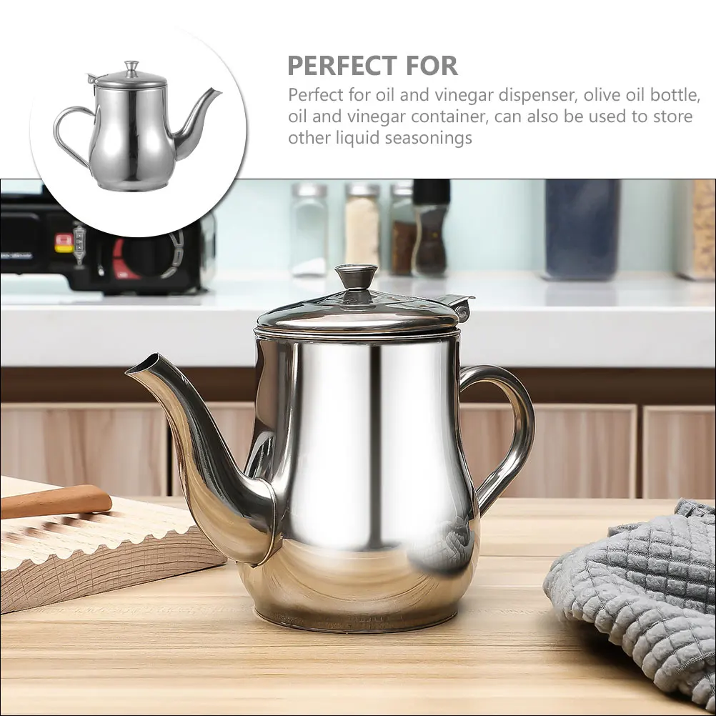 

Stainless Steel Oil Dispenser Kettle Removable Strainer Kitchen Grease Container Oil Storage Pot Vinegar Bottle