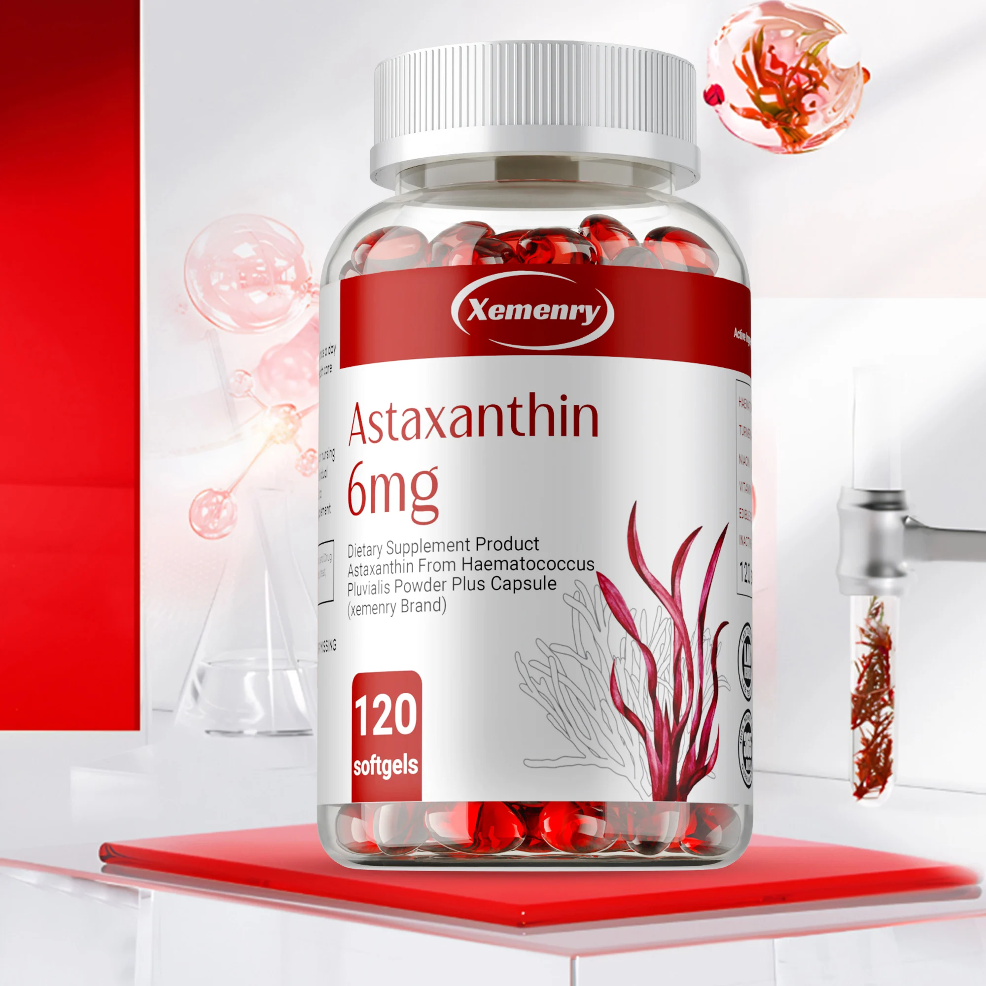 Astaxantina: antioxidante, promueve la salud ocular, de las articulaciones y cardiovasculares, mejora la circulación sanguínea, aumenta la inmunidad