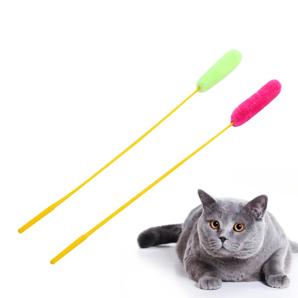 10pcs Plush String Toy Training Wand Cat Interactive Plush Wand Toy Funny Stick Teaser for Cat Kitten (Random Color)