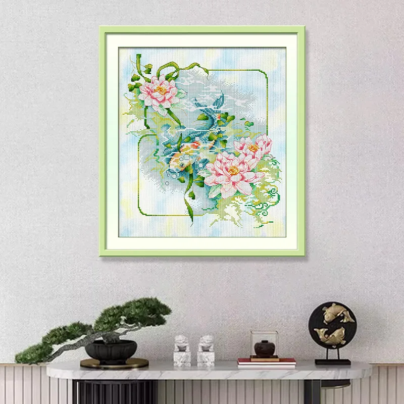 

KS Cross Stitch Kit Vibrant Floral Print Silk Fabric Living Room Bedroom Plant Pattern Modern Simple Style Home Decor