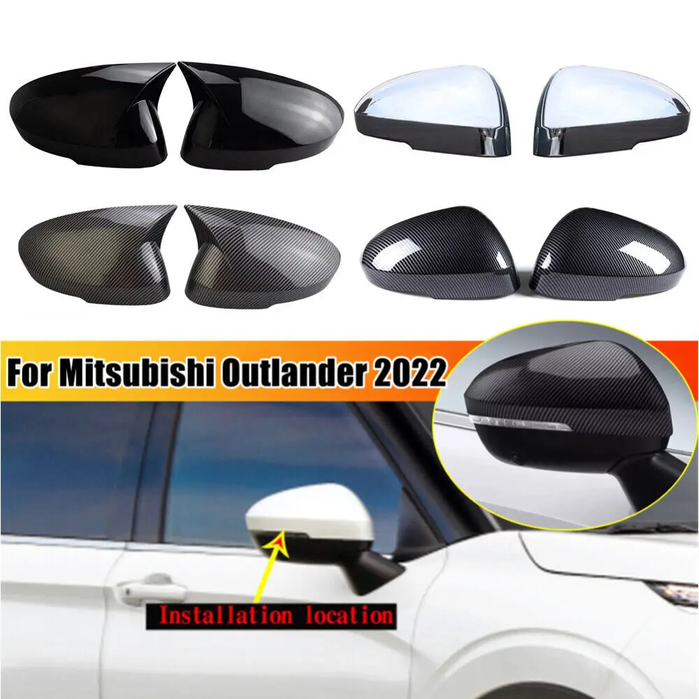 For Mitsubishi Outlander 2022 Car Rearview Side Mirror Cover Wing Cap Door Housing Shell Trim ABS Carbon Fiber / Black