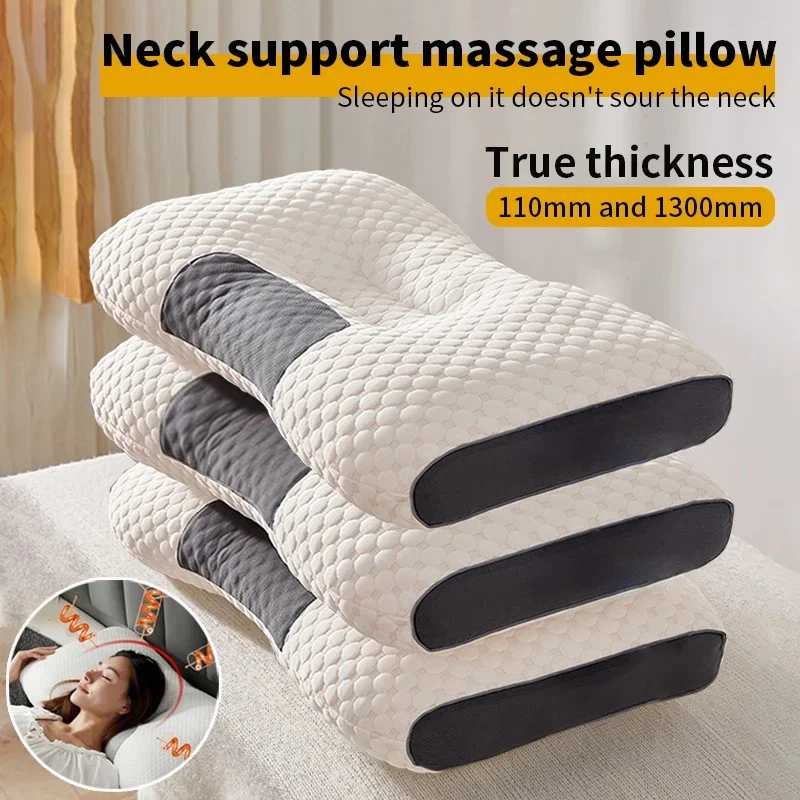 2PC Orthopedic Cervical Neck Pillow Soybean Fiber Massage Sleep Cushion Neck‑Protective Household SPA Sleeping Pillow