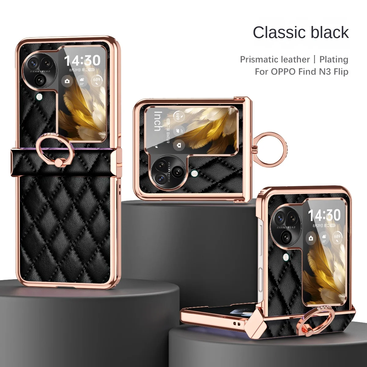 

Стильный кожаный чехол-книжка с петлей и кольцом на палец для Oppo Find N3 Flip Find N2 Flip-proof Hard Case Find N3 N2 Flip Case
