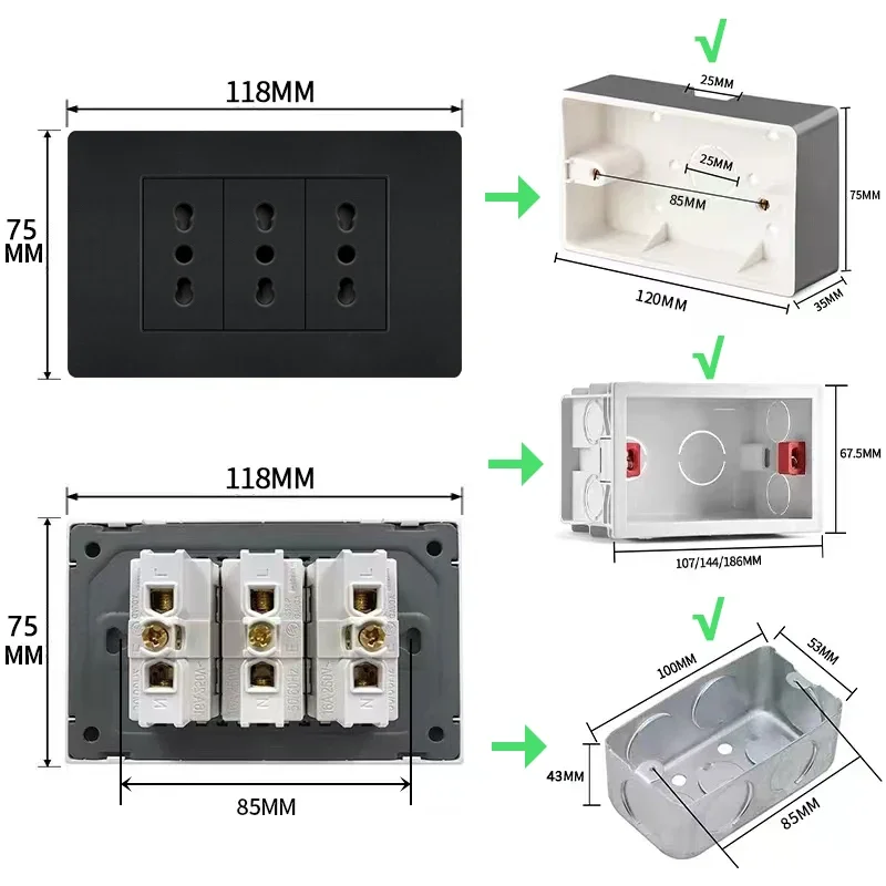 Italy Chile Mexico Outlet with USB Smart Type-c 20W Fast Charging Wall plug,Brazil Electric Light Switch Dual usb Power Socket