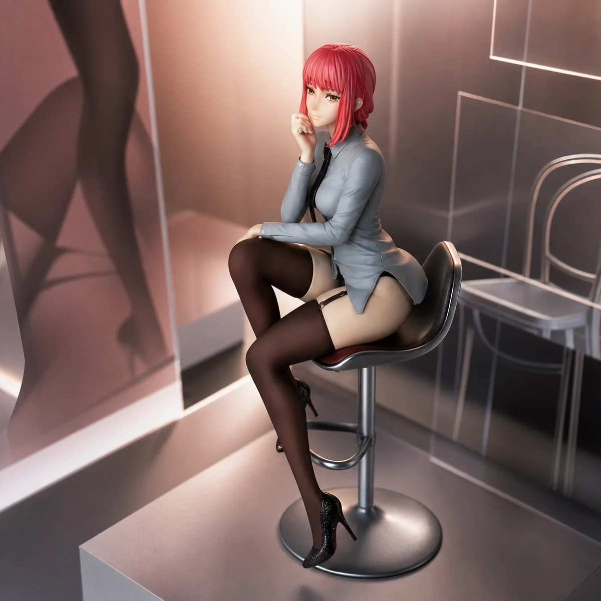 Chainsaw Man Bbgirl Makima Figure Sitting Pose Suit Black Stockings Anime 2D Decoration Model Collection Gift Statue