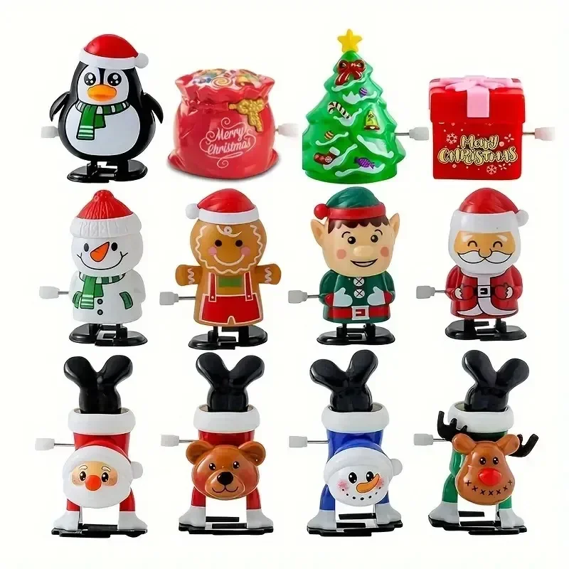 12pcs Christmas Series Wind-up Toys Santa Claus Elk Snowman Christmas Clockwork Toys Cartoon Shake Head Santa Walking Doll