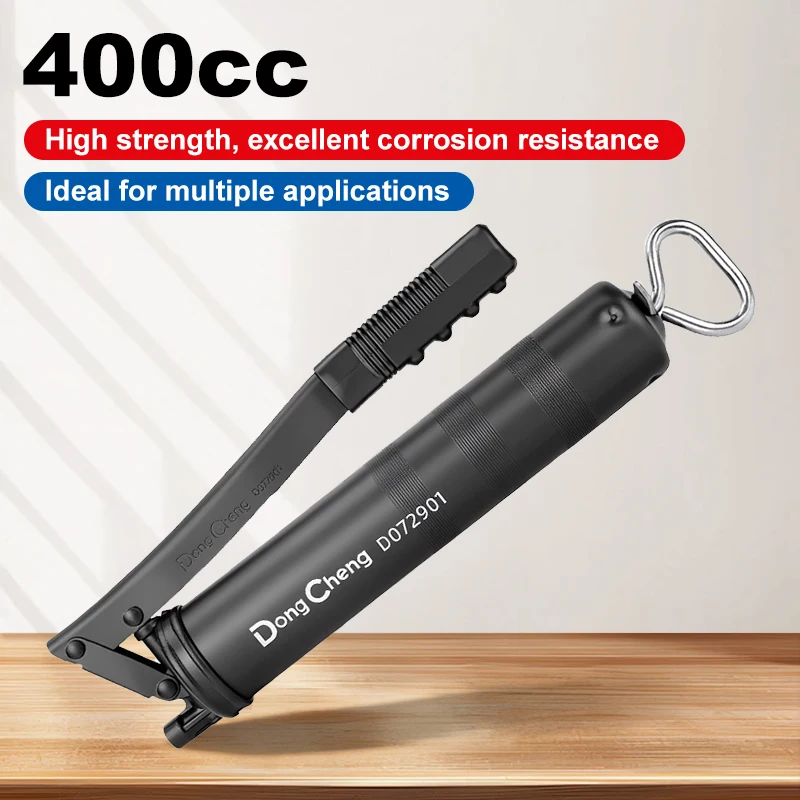 

400CC Grease Gun Seamless Steel Tube Precision Screw No Leak Corrosion Resistant Kit w Hose Rigid Pipe Flat Tapered Nozzle Auto
