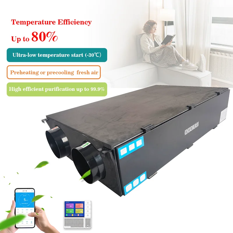 Air to Water Heat Pump ERV HVAC Ventilation System With Fresh Air Precooling Preheating Smart Remote Control