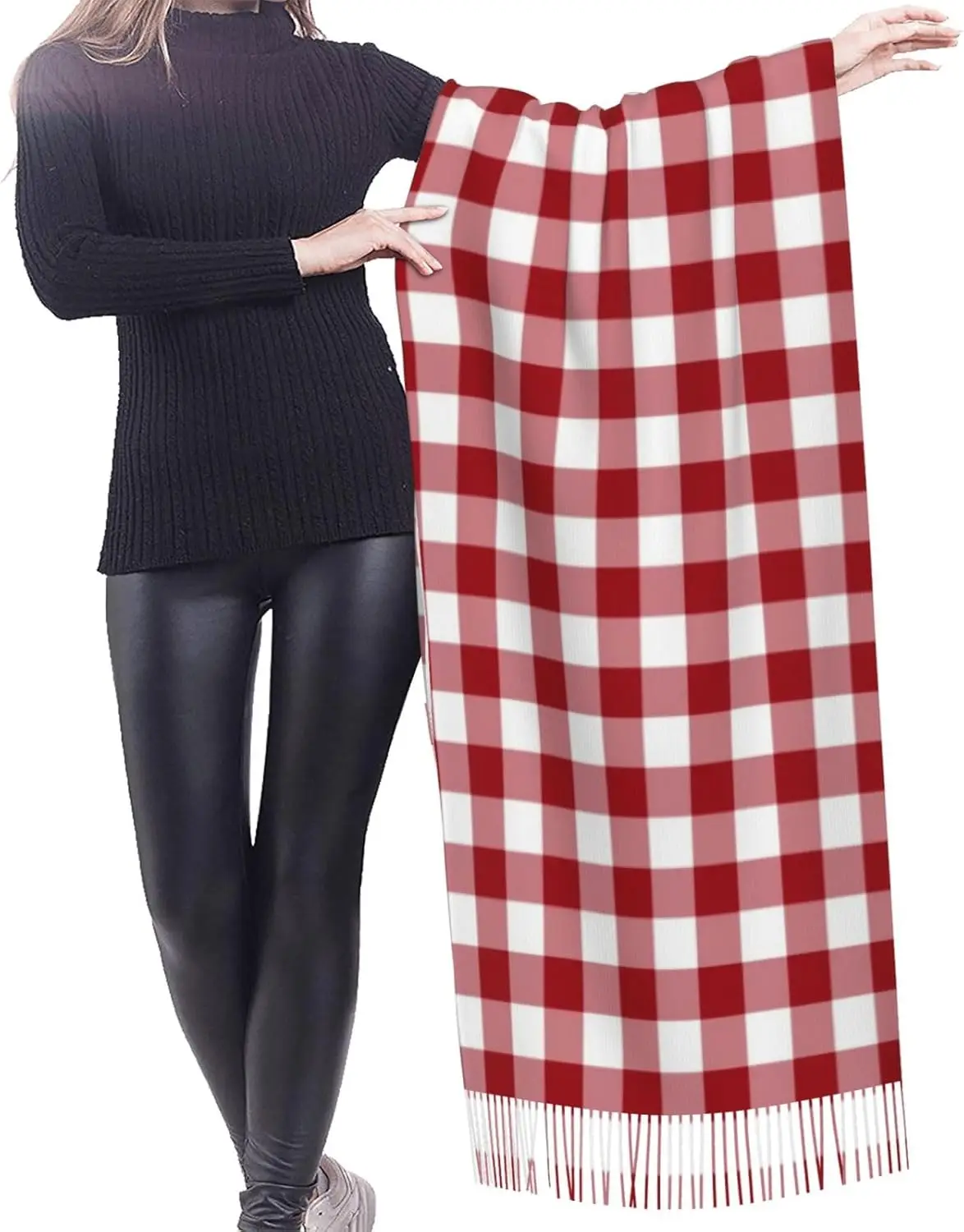 الكلاسيكية الأحمر والأبيض متقلب القماش القطني نمط تقليد الكشمير شرابة وشاح الشتاء وشاح الخريف أنعم الكلاسيكية الدافئة