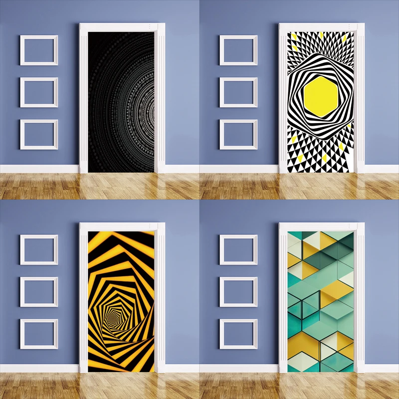 Door Stickers Adhesive Abstract Geometric Style Posters Wallpaper for Living Room DIY Full Door Mural