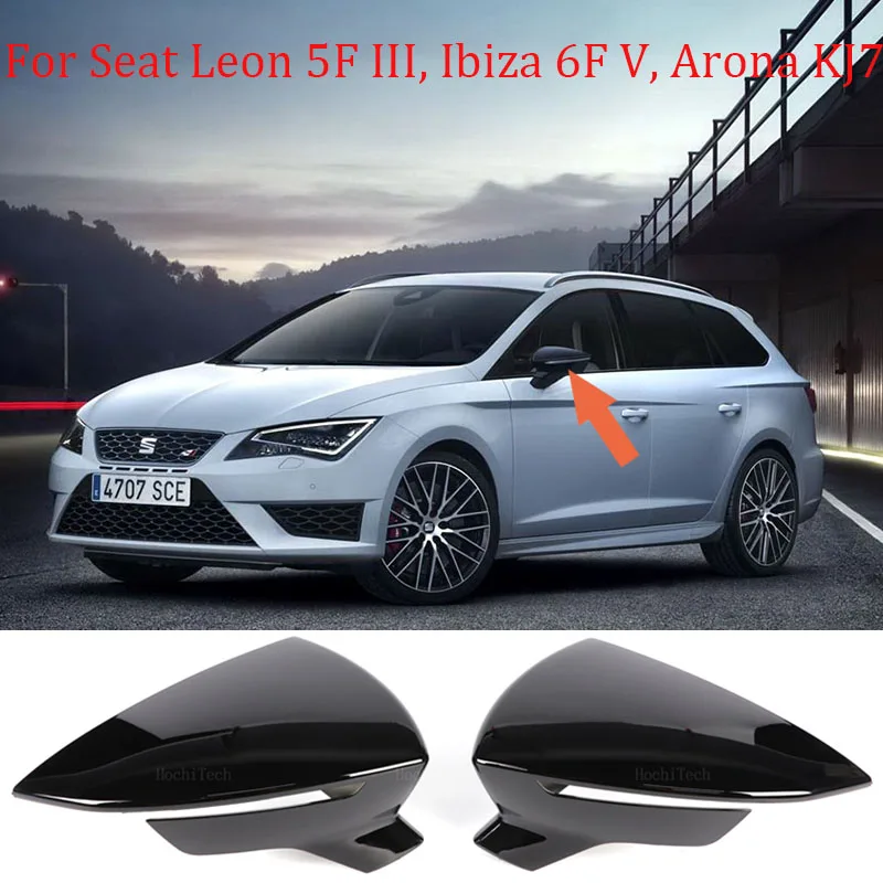 Carbon Fiber Black Car Rear View Door Wing Side Mirror Cover Caps Shell Case For Seat Leon Lion 5F III Ibiza 6F V KJ1 Arona KJ7