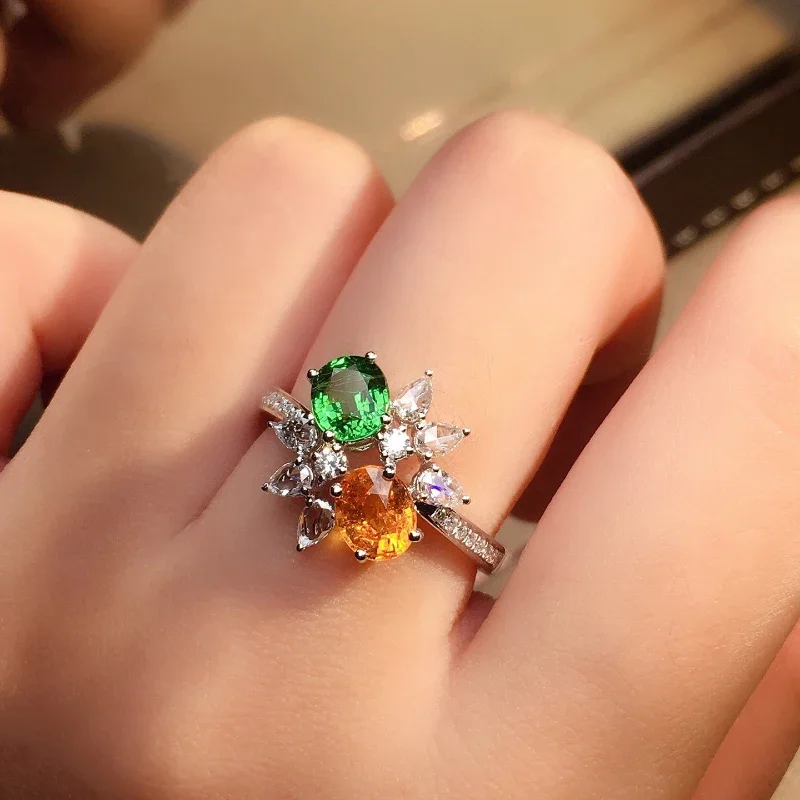 High quality light luxury 925 silver Two color series green yellow gemstone rings for women exquisite wedding new in jewelry