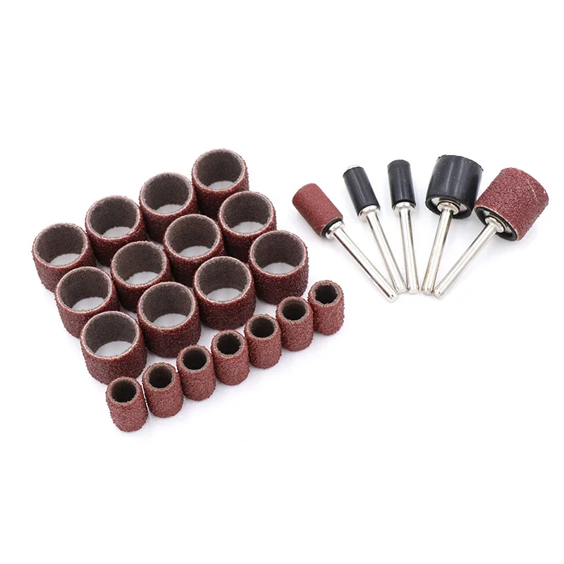 1set Sanding Ring Sanding Drums Kit Sandpaper Ring with Rod 80 120 150 180 240 320 400 600 Abrasive Tools