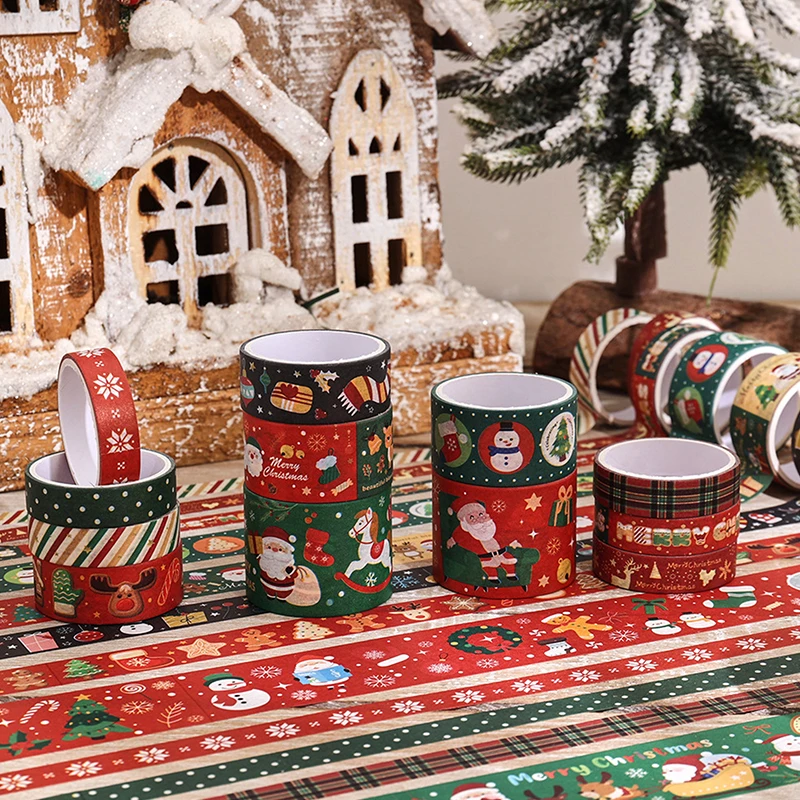 6/12Rolls Christmas Washi Tape Set Xmas Decorative Scrapbooking Santa Claus Tape Decorative Masking Adhesive Tapes