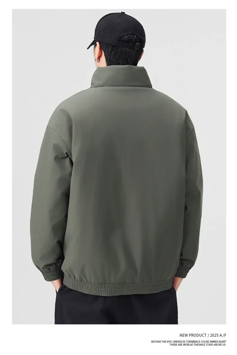DUKEEN Men's Winter Padded Bomber Jacket Stand Collar Windproof Casual Coat Loose Fit Warm Streetwear Jacket