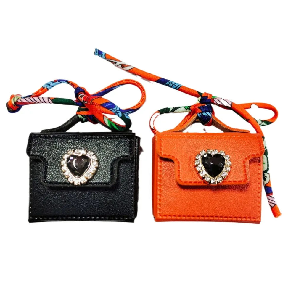 Rhinestone Handheld Earphone Bag para mulheres, porta-moedas, tampa do fone de ouvido, armazenamento de batom, capa protetora de couro