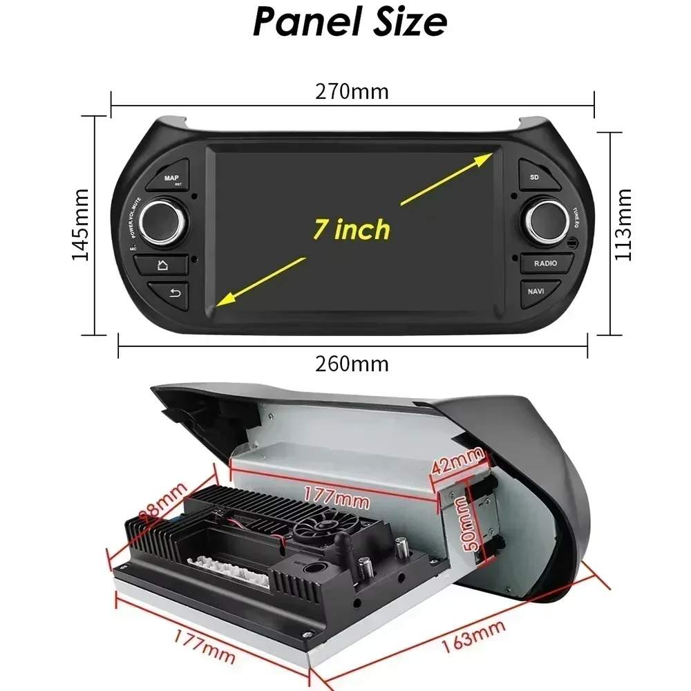 Hizpo 7 pulgadas Carplay 4G 7862 Android 14 Radio de coche para Fiat Fiorino/Citroen Nemo/Peugeot Bipper reproductor de vídeo Multimedia WIFI