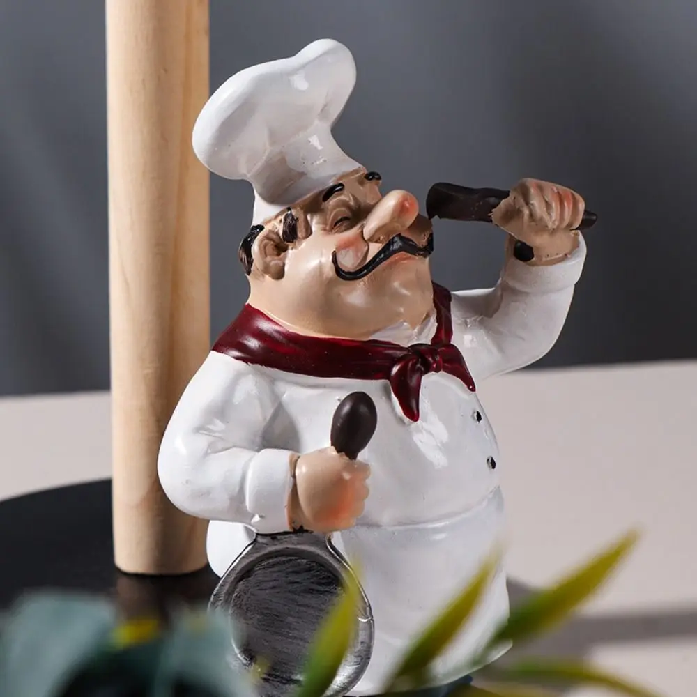 Creative Chef Figurine Paper Roll Holder Kawaii Mini Double-Layer Paper Towel Holder Simple Handmade Resin Chef Paper Holder