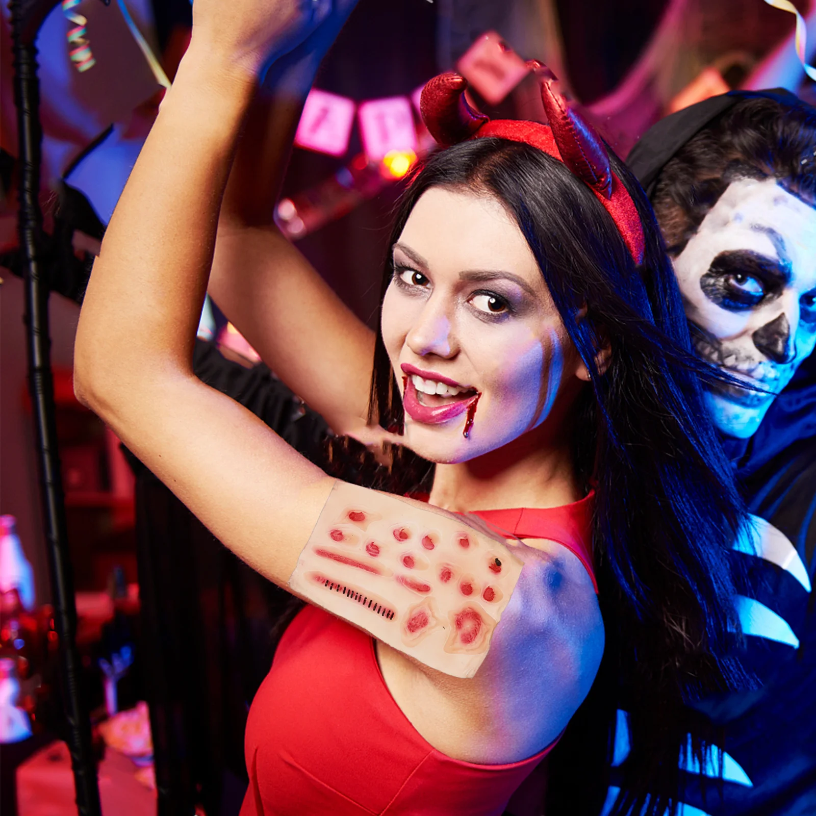 2 قطعة ملصقات ندبة الجرح المؤقتة الوشم وهمية الدم ماكياج زي الدعائم هالوين الشارات واقعية رجل تأثيري اكسسوارات لعبة #2