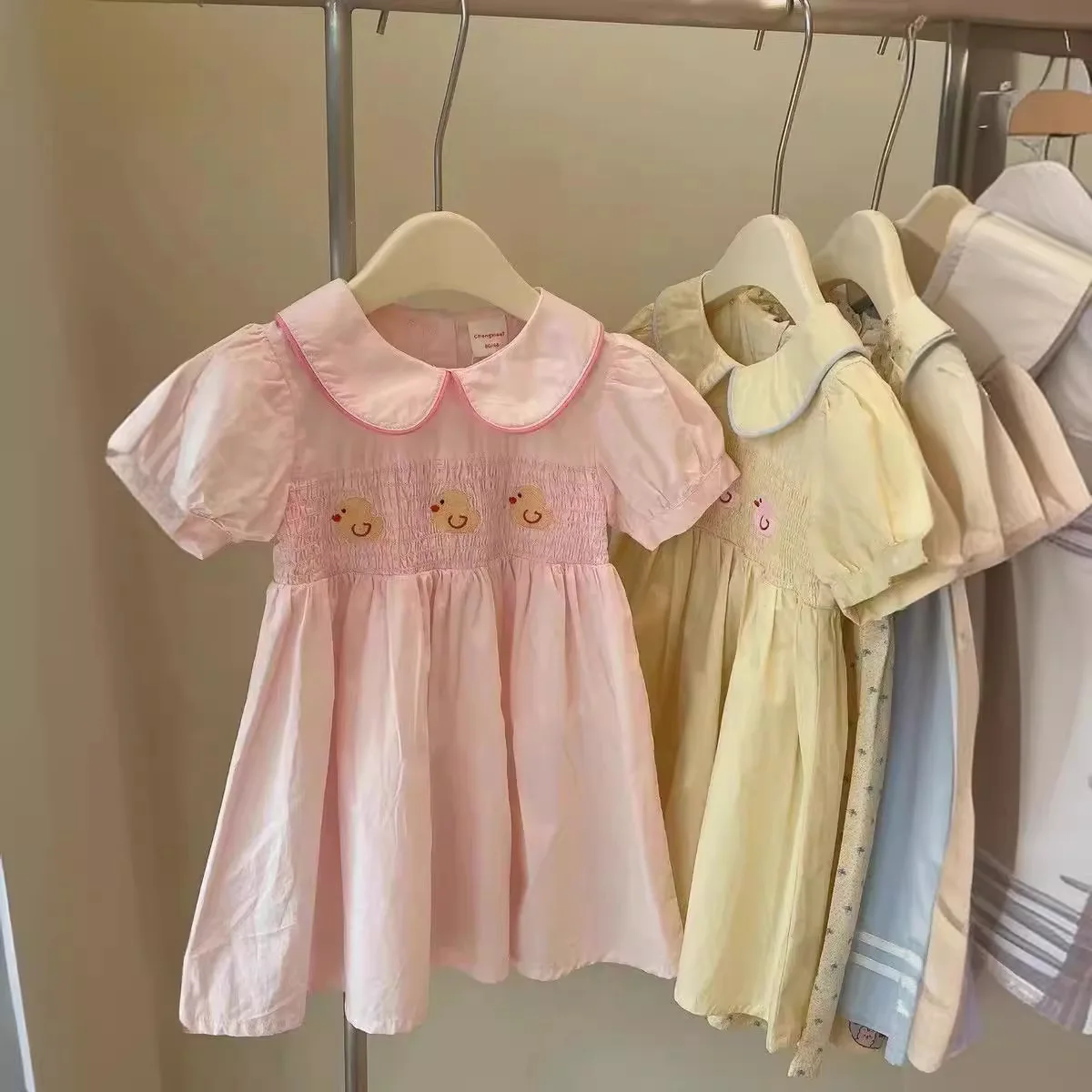 Summer Children Girls Princess Dress Short Sleeve Baby Girl Clothes Kids Girls Dress Pink Yellow Color