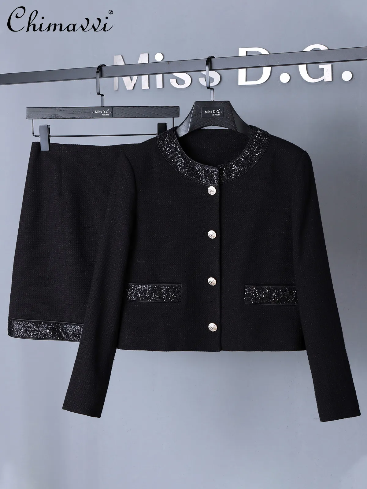 

High-end Fashion Commuter Set Spring and Autumn New Fashion Slim Long Sleeve Short Top and Skirt Elegant Women's Two-piece Set