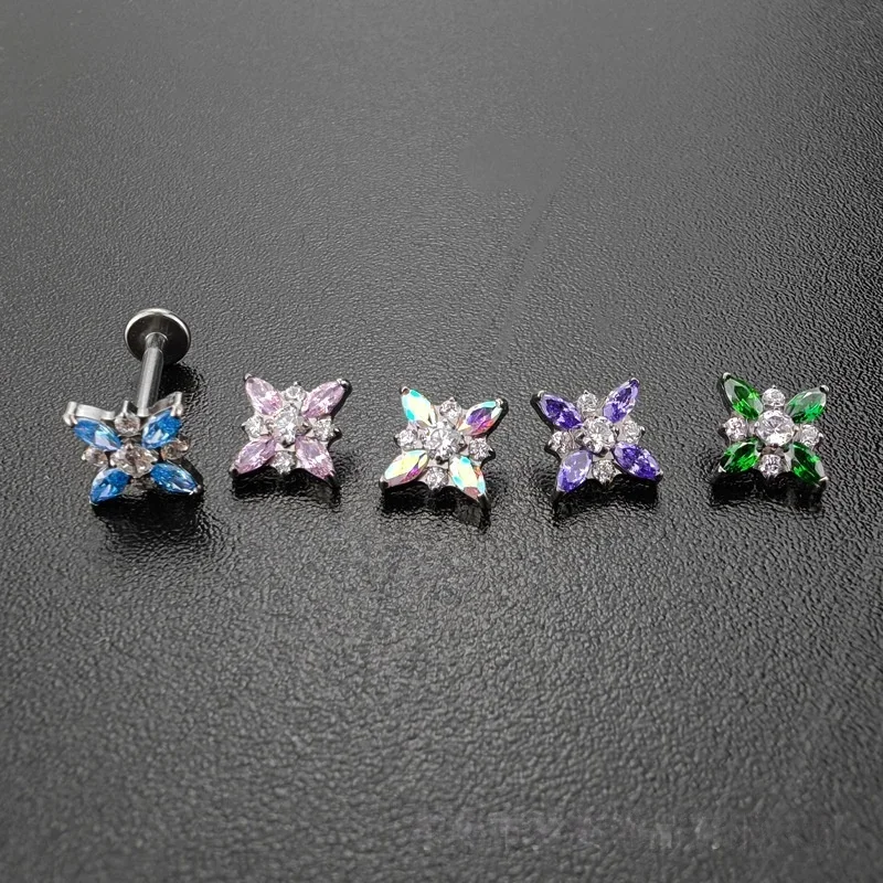 ASTM F136 Titan Kreuz Eisblumen Lippenpiercing Ringe 16G Zirkonia Labret Helix Tragus Knorpel Nasenpiercing Schmuck – Detail 7