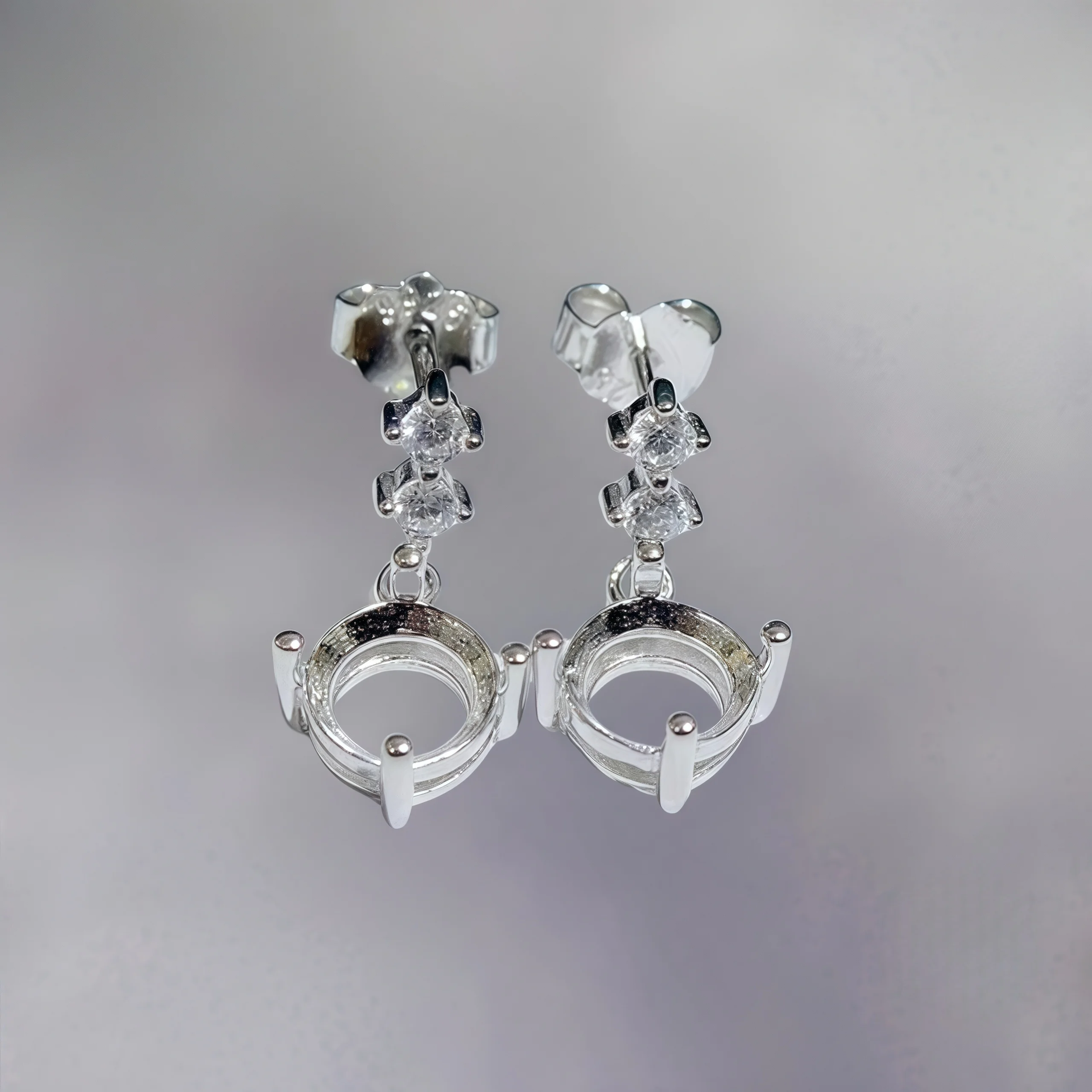 L S925 Sterling Silver DIY Empty Holder Earrings Settings 5/6mm Round Stone Fine Charm Jewelry Zircon Simple Design for Woman