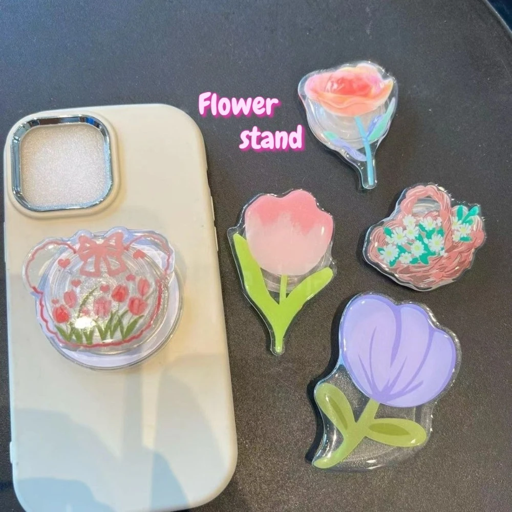 

Korean INS Cute Tulip Floral Paste Magnetic Phone Grip Tok Holder for IPhone Samsung Motorola Google Universal Stand Holder Tok