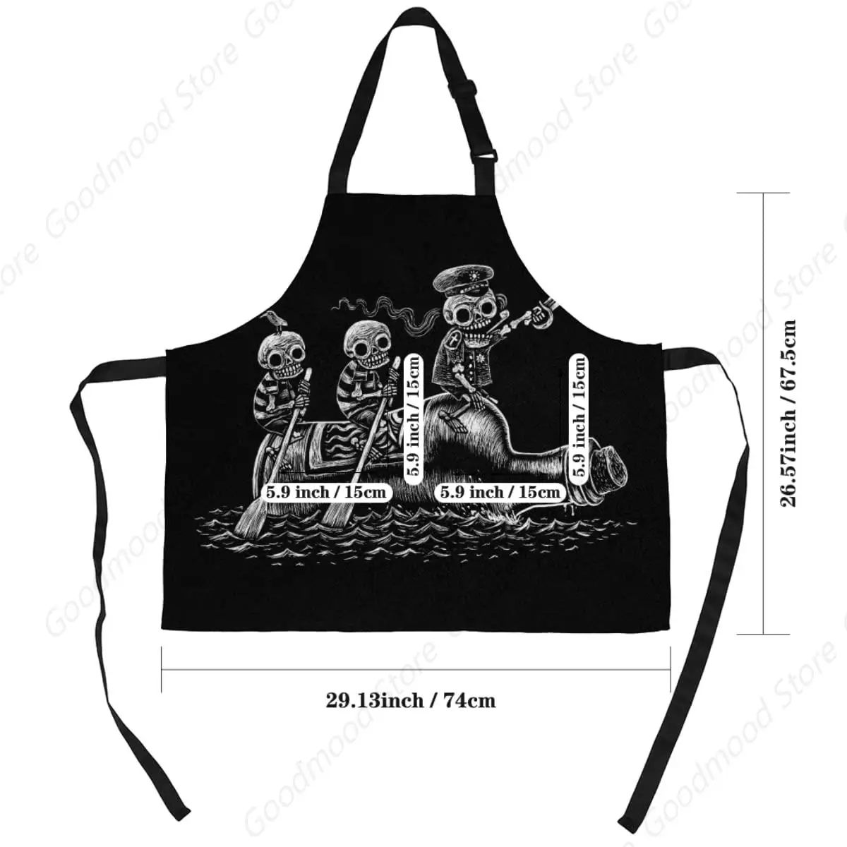 Adjustable Bib Apron Unisex Hippie Sea Voyage Skull Pirates Waterproof Chef Aprons with 2 Pockets Long Waist Tie for Kitchen