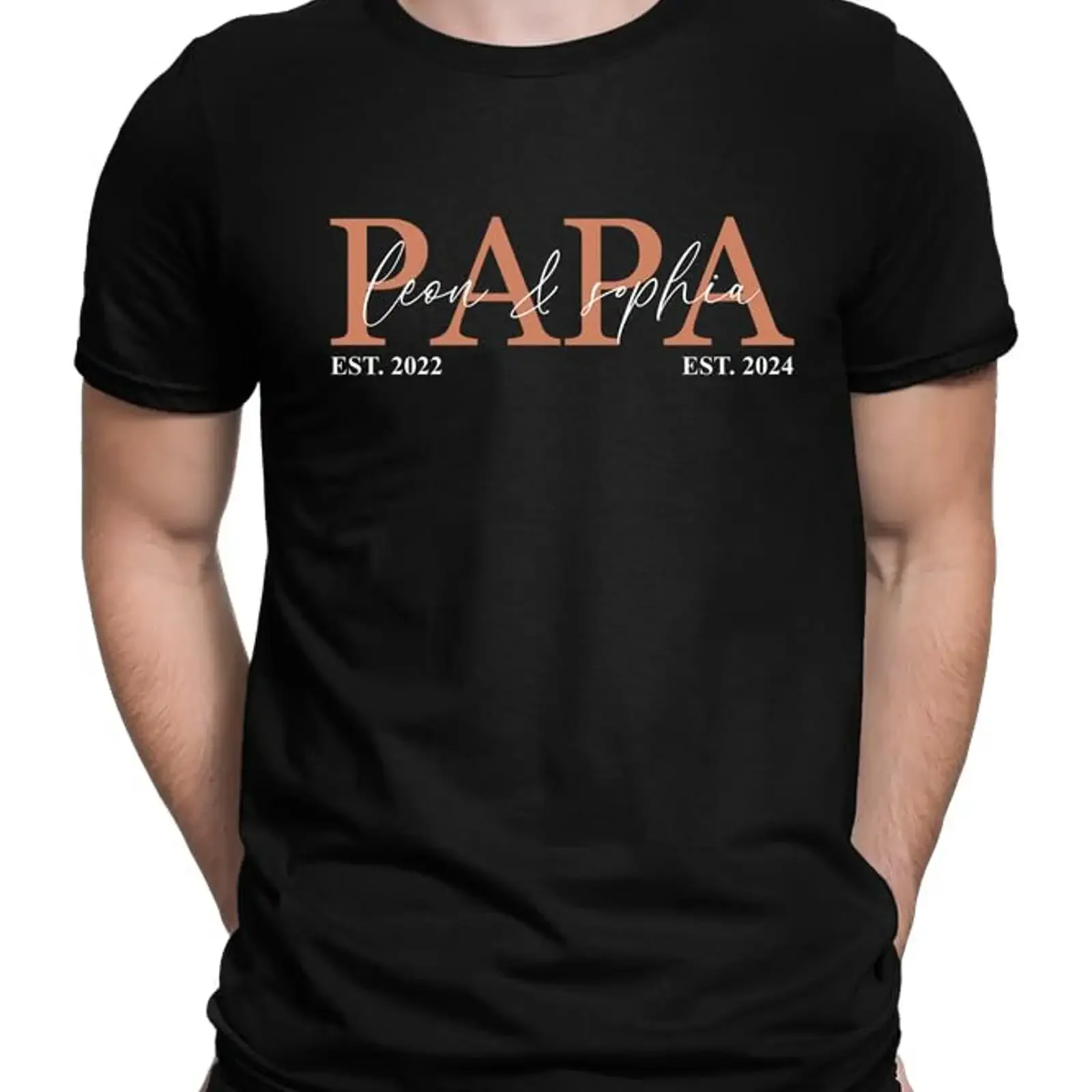 Dad Personalised with Children's Name Birth Year for Father Father's Day T Shirt vintage Washed fashion Soft Comfortable homme