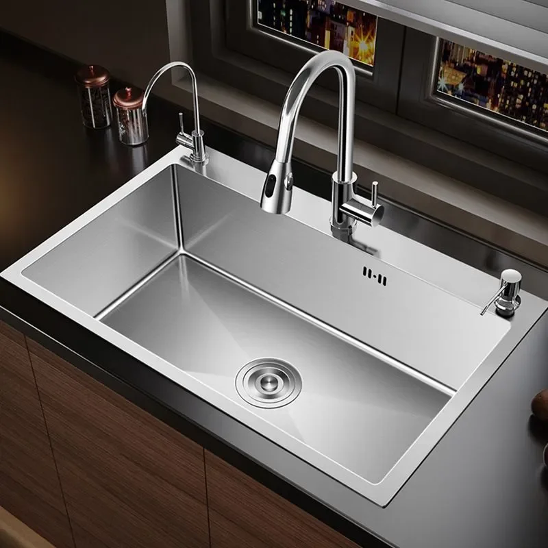 for Vegetable Basin Single Slot Thickened 201 Stainless Steel Kitchen Sink Large Single Bowl Top Mount Undermount Dishwashing