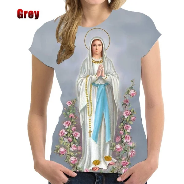 Frauen Sommer 3d gedruckt lässig T-Shirt Damen Christian gesegnet Jungfrau Mary T-Shirt