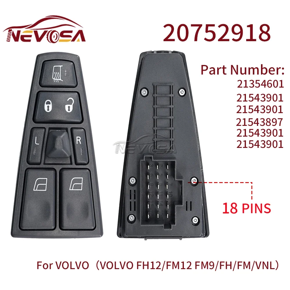 24V Power Window Switch For Volvo Truck FH12 FM VNL FM12 FM9 VN VNL VNM Glass Lifter Control Button 20752918 20752919