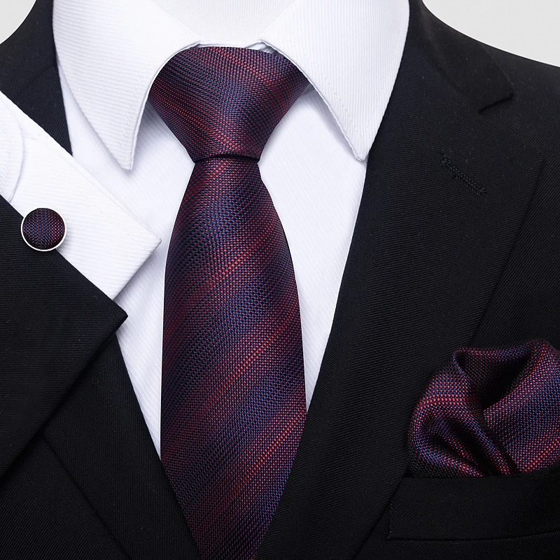 

Top grade 8 cm Silk Tie Hanky Cufflink Set For Men Cravats Necktie Geometric Red Blue Formal Clothing Independence Day