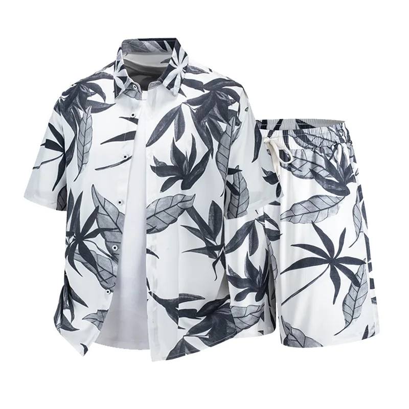 6XL Plus Size Men's Beach Tracksuit 2-Piece Set Hawaiian Print Quick Dry Sportswear Summer Loose Shorts & Shirt Suit for Big Men