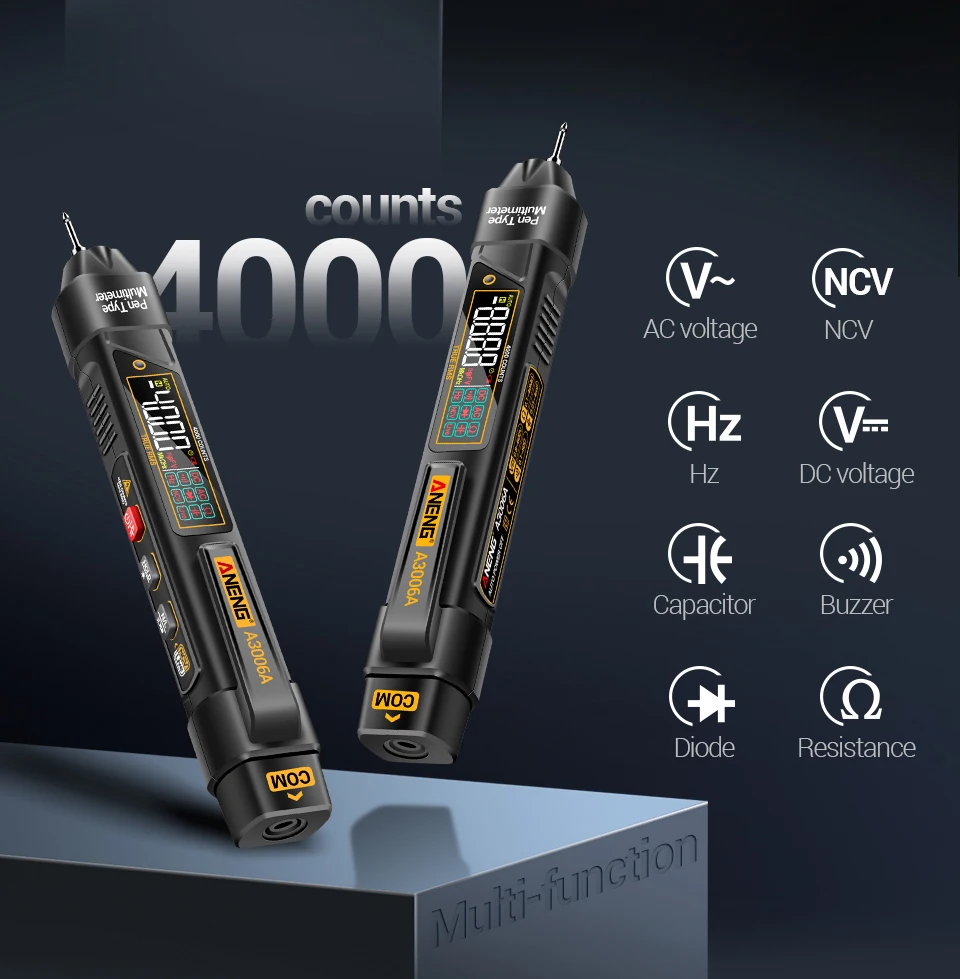 ANENG A3006A Digitales Stiftmultimeter, 4000 Zählungen, AC/DC-Spannung, berührungslos, induktive Strom, Hz, Diodenwiderstandstester, Werkzeuge – Detail 2