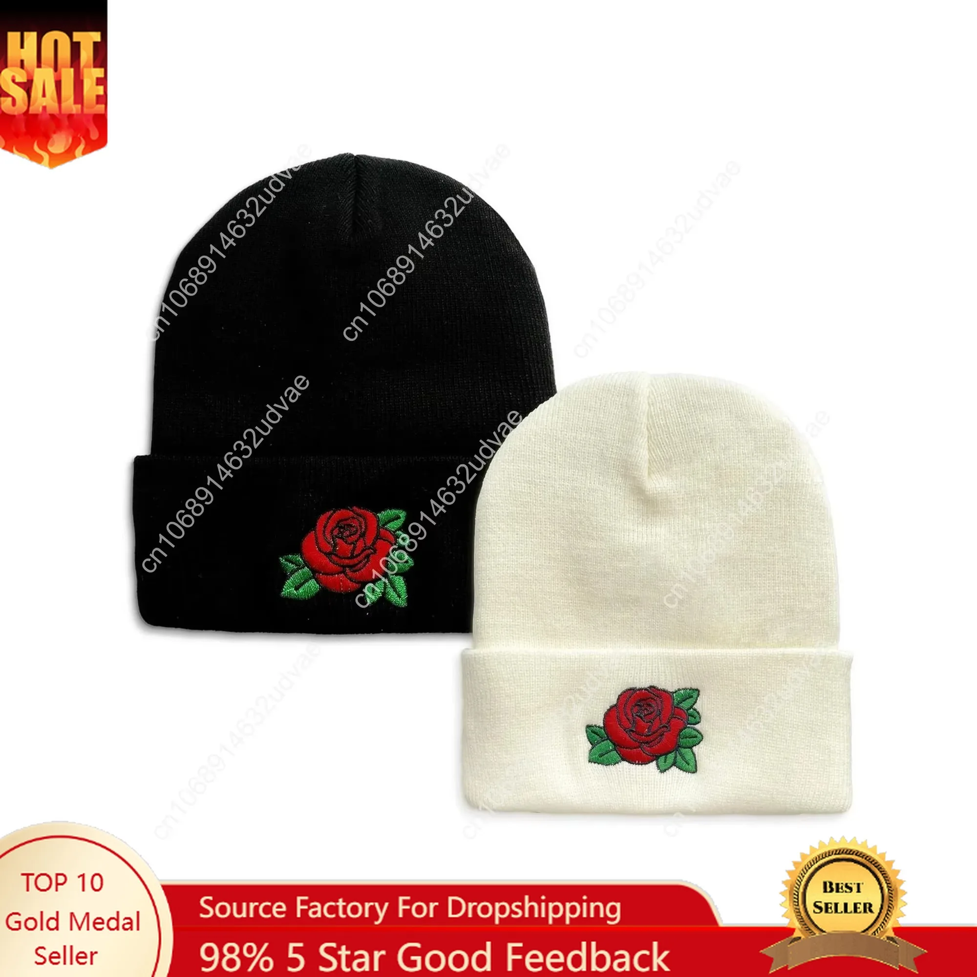 

AZJ Women's Rose Beanie Hats Winter Warm Soft Skull Cap Unisex Knitted Cuff Beanies