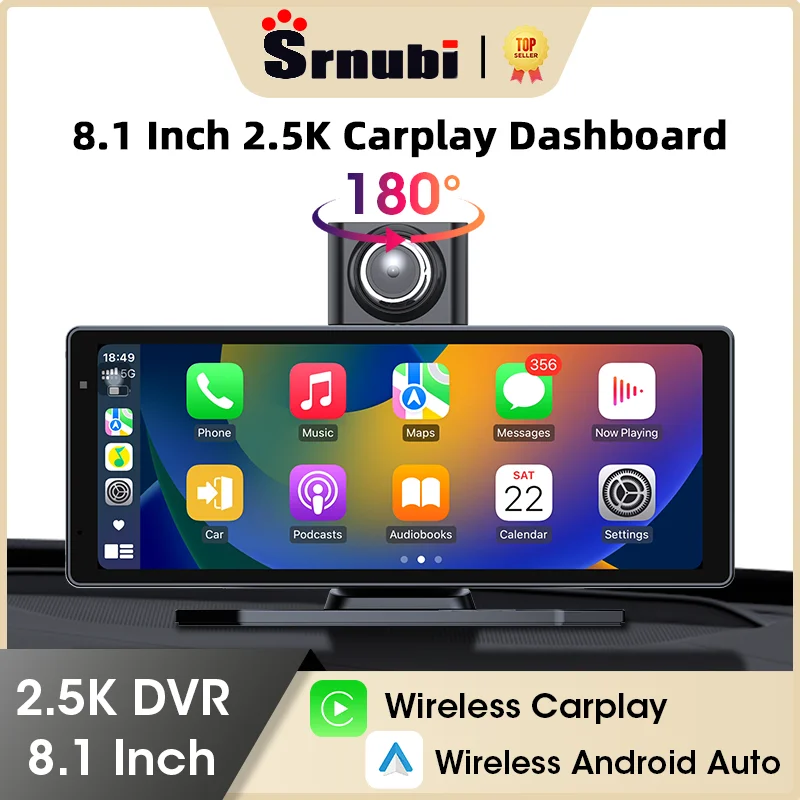

8.1'' Inch 180° Rotation Dash Cam Carplay Android Auto GPS 5G WIFI FM BT Car Dvr Dual Lens Dashcam Truck Camera Drive Recorder