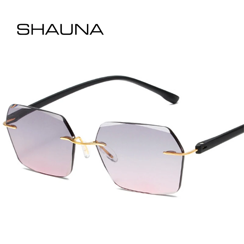 SHAUNA 여성용 무테 다각형 스퀘어 선글라스, 레트로 클리어 오션 그라디언트 렌즈 쉐이드, 남성 트렌드 선글라스, UV400 패션