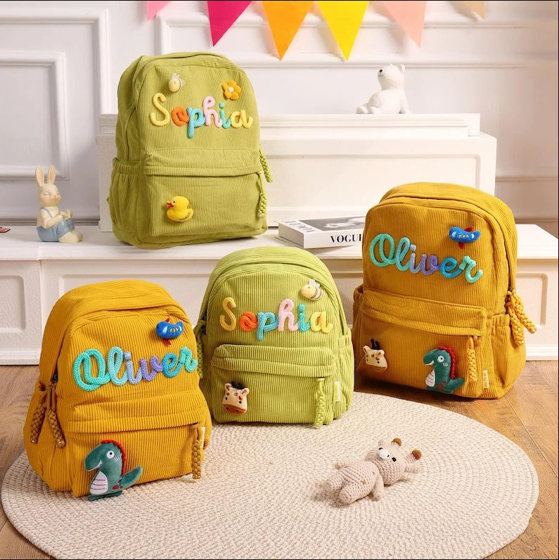 Custom Kids Backpack With Name, Personalized Backpacks Gift, Toddler Book Bag, Corduroy Backpack for Kids, Back to School Gifts
