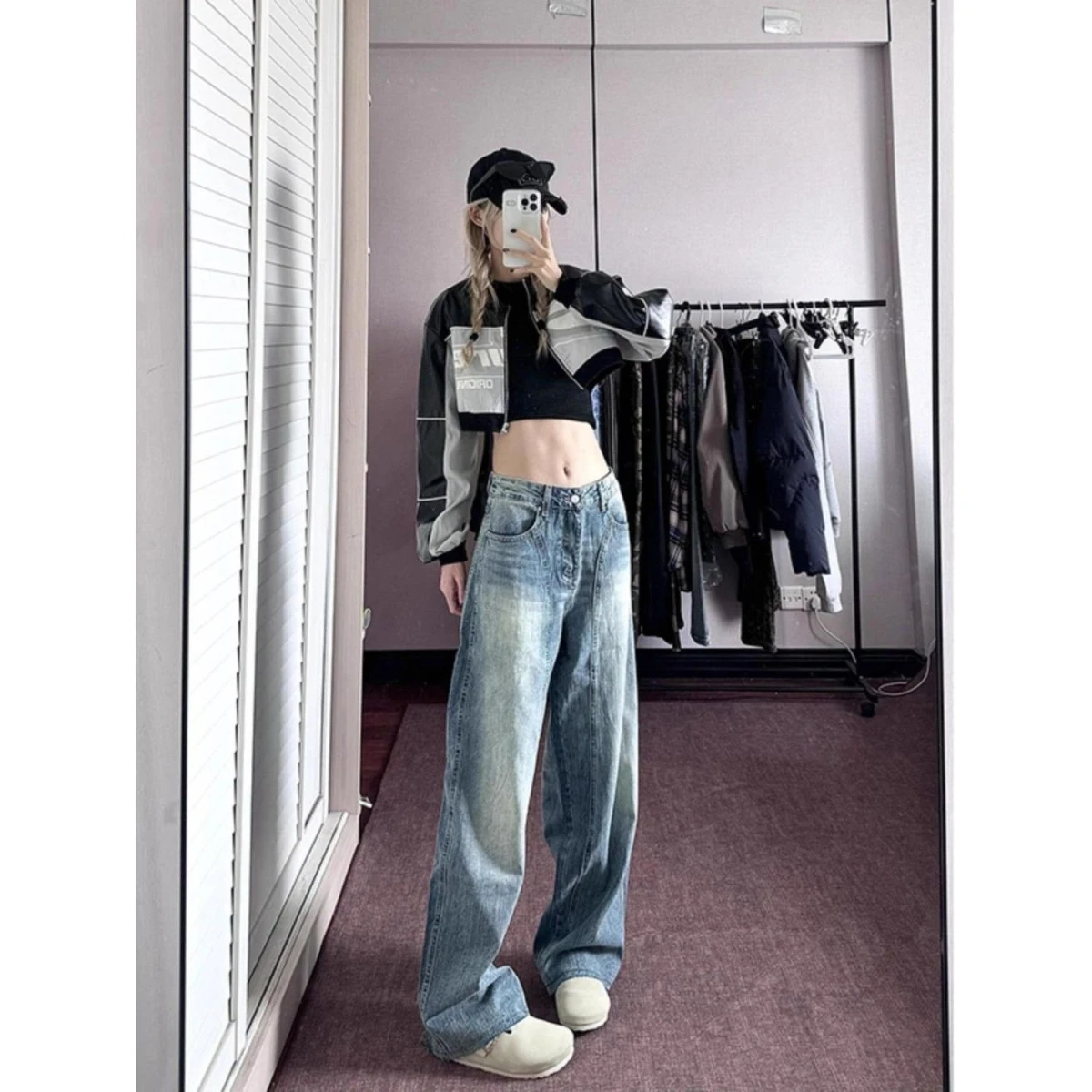 

Low Waist Wide Leg Straight Cut Denim Jeans Women's Autumn New Design Sensation Vintage High Street Floor Length Trousers