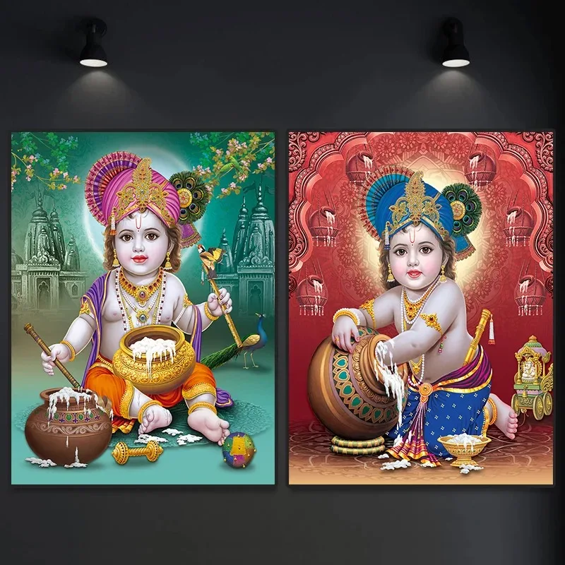 Hindu God Canvas Painting Lord Bal Krishna Religious Hinduism Posters and Prints Baby God Wall Art for Home Decoration Cuadros