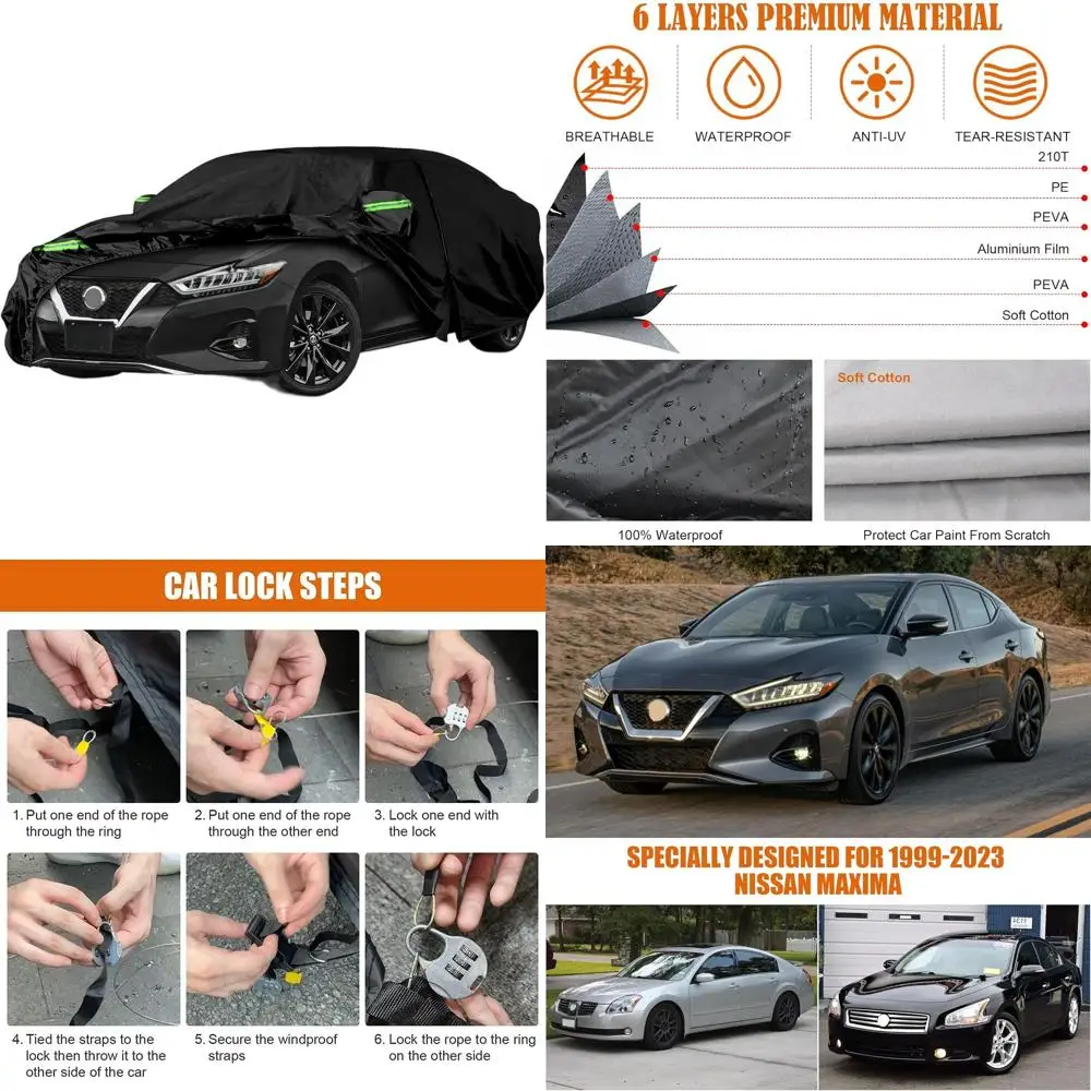 

All-Weather Custom-Fit Car Cover for 1999-2023 Maxima, 6-Layer Protection with Zipper Door & Windproof Bands