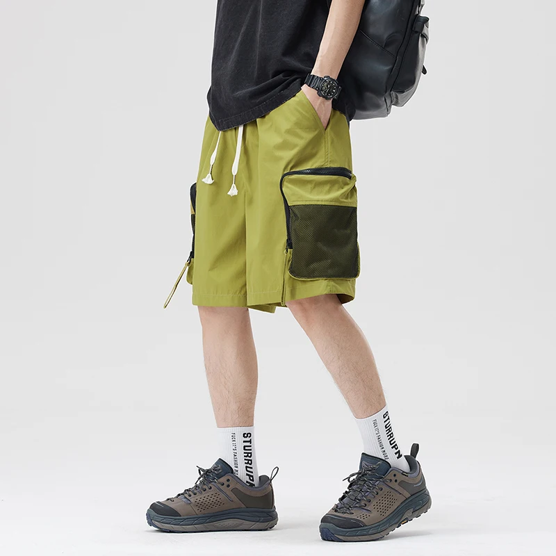 Summer new multi-pocket cargo quick-drying shorts multi-color light plate five-quarter pants loose straight belt simple assault