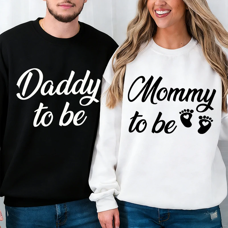 

Mommy To Be Daddy To Be Print Sweatshirt Pregnancy Announcement New Couple Outfit Vintage Women Men Long Sleeve Pullover Gifts