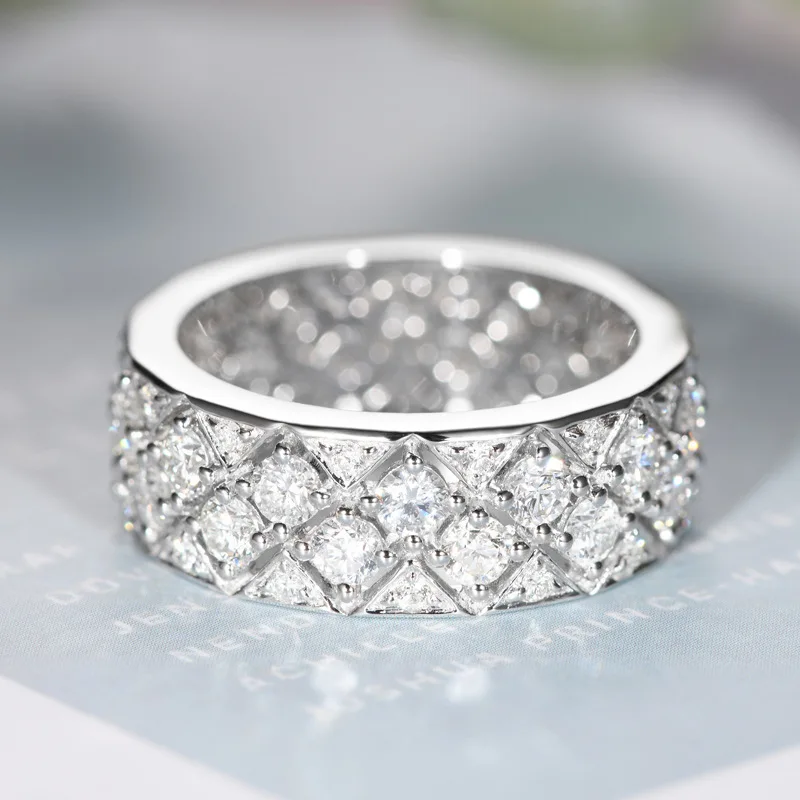 Super flash luxury white gold prismatic diamond ring square full diamond fashion women\'s ring party birthday jewelry gift