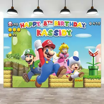Pozadí Super Mario na zakázku, jméno a věk, pozadí pro děti, párty, narozeniny, bratři Mario, baby shower, banner, rekvizity, foto studio 10 nejlepší prodej Záclony Super Mario - №8