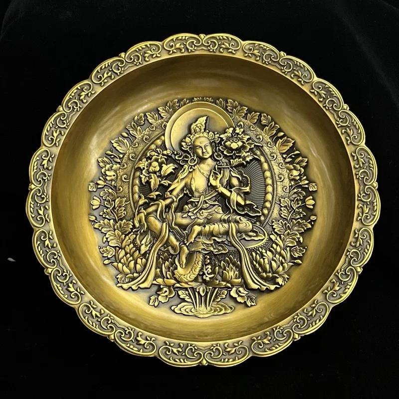 Qianlong Dynasty, pure relief, silver-plated white copper plate double-sided Guanyin decorative piece
