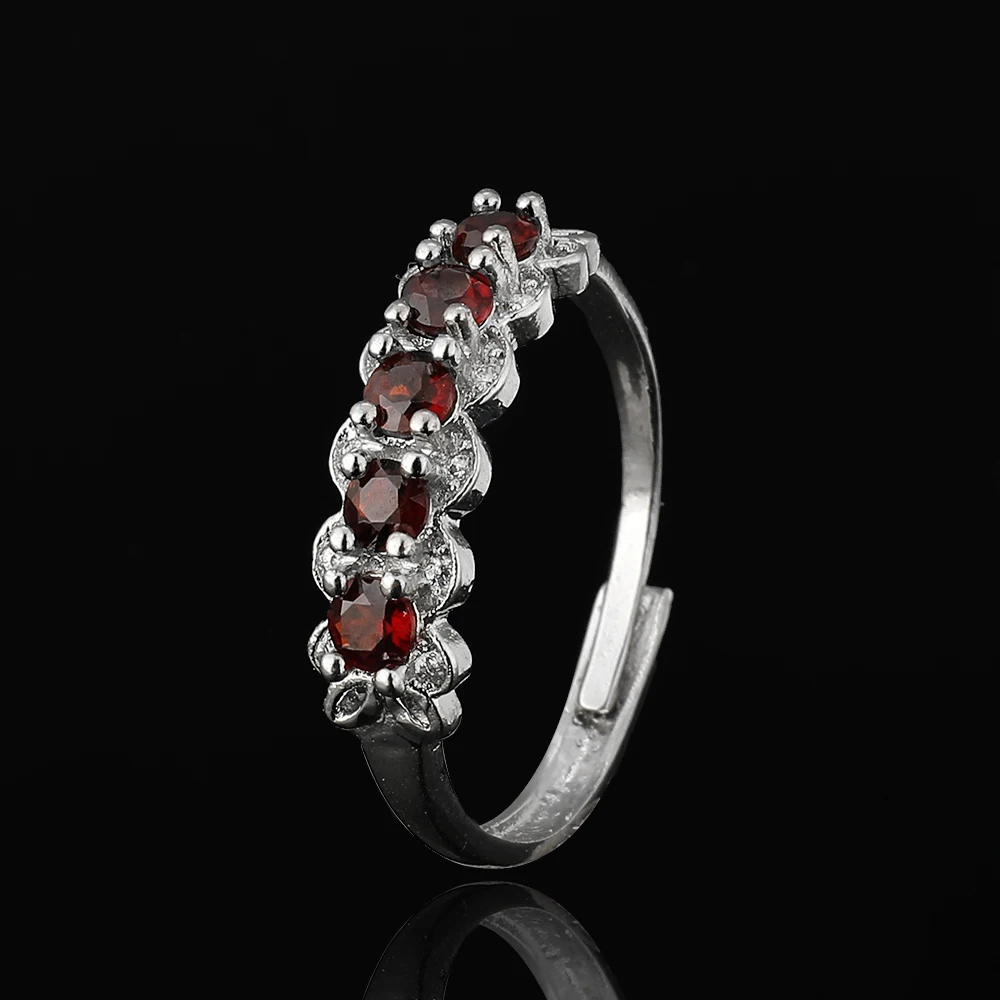 100% natural garnet gem ring for women's adjustable copper-plated silver round rings for parties and gifts