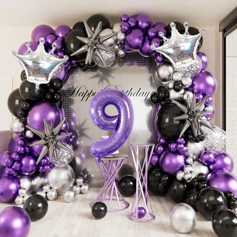 

Carnival Anniversary Purple and Silver Balloon Arch Set children's Birthday Party Decoration Props Wedding Background Supplies